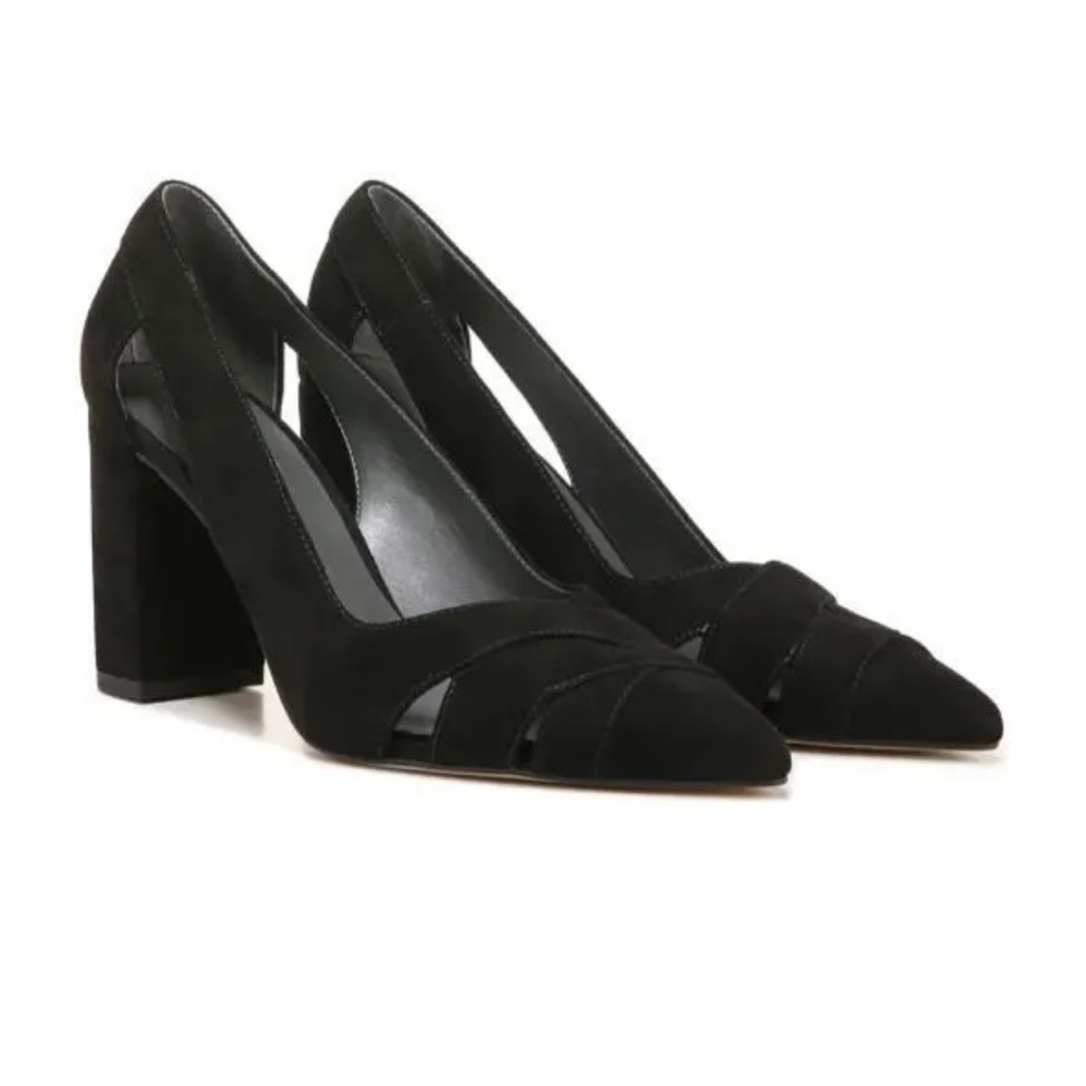 Franco Sarto size 6 black suede cut out pumps